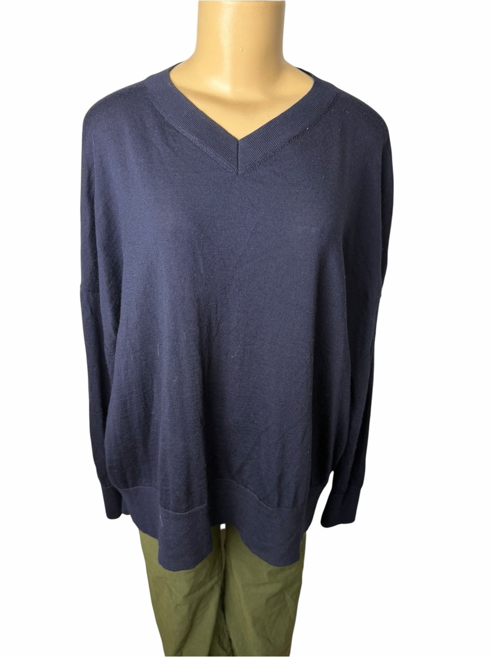 COS Oversized V-Neck Wool Jumper Sweater In Navy Blue medium